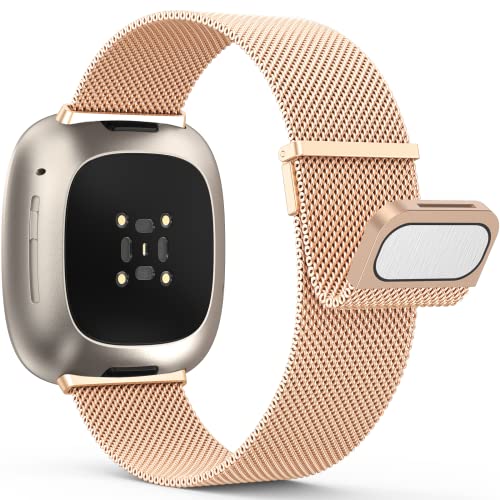 Yoohoo Edelstahl Metall Magnet Armband Kompatibel Mit Fitbit Versa 3/4, Sense/Sense 2 - Ersatzarmband für Damen Und Herr...