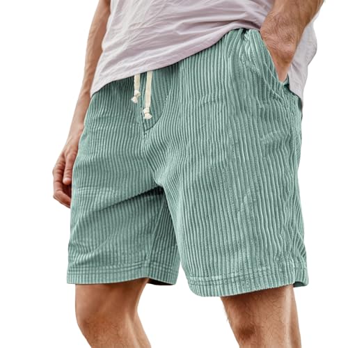 Duohropke Pantalones cortos de pana para hombre con cintura elástica y bolsillos, ligeros, para verano, playa, golf, con cordón, pantalones cortos de ocio, holgados, pantalones cortos deportivos de un