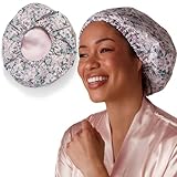 Bridgerton x Kitsch Satin-Lined Flexi Shower Caps for Women Reusable Waterproof - Large Wide Shower Cap for Women & Men, Adjustable, Stylish Hair Cap for Showers, For Long & Short Hair - Wisteria