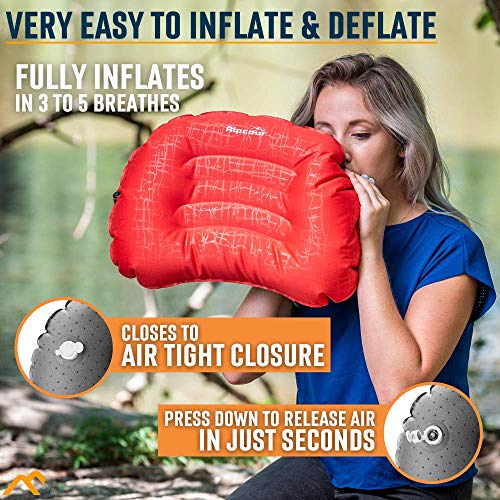 Alpcour Camping Pillow – Large, Inflatable, Ultralight Sleeping Pillow With Easy Blow Up Design, Soft Waterproof Exterior Cover And Compact Carry Case For Hiking, Backpacking, Airplane Travel & More #TOP4