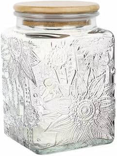 ANSQU Square Glass Jar, 25.3oz Vintage Glass Jar with Lid, Glass Food Storage Containers for Ground Coffee, Tea, Sugar, Candy, Decorative Glass Jar