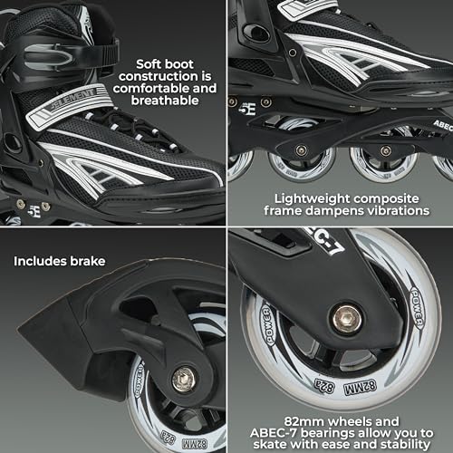 Image of Panther Inline Skates for Men with Adjustable Strap, 82mm Wheels and Soft Boot Fit for Skating, Roller Derby, Street Hockey (7.0-Gray /Black)