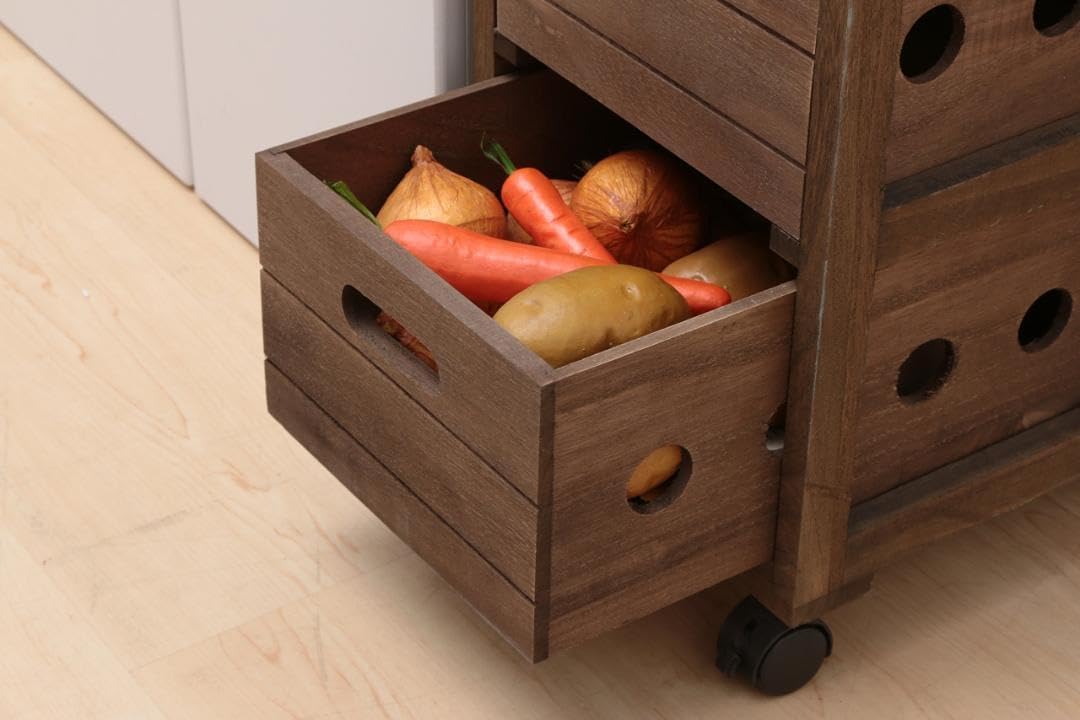 多用途＆スタイリッシュ！桐製4段キャスター付き収納ラック 多用途