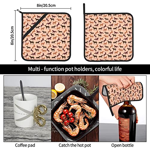 Pot Holders Sets,Horse Silhouettes Pot Holders Set Of 2 Heat Resistant & Non Slip Potholders For Cooking Baking Bbq Grilling, 8 X 8 Inches #TOP7