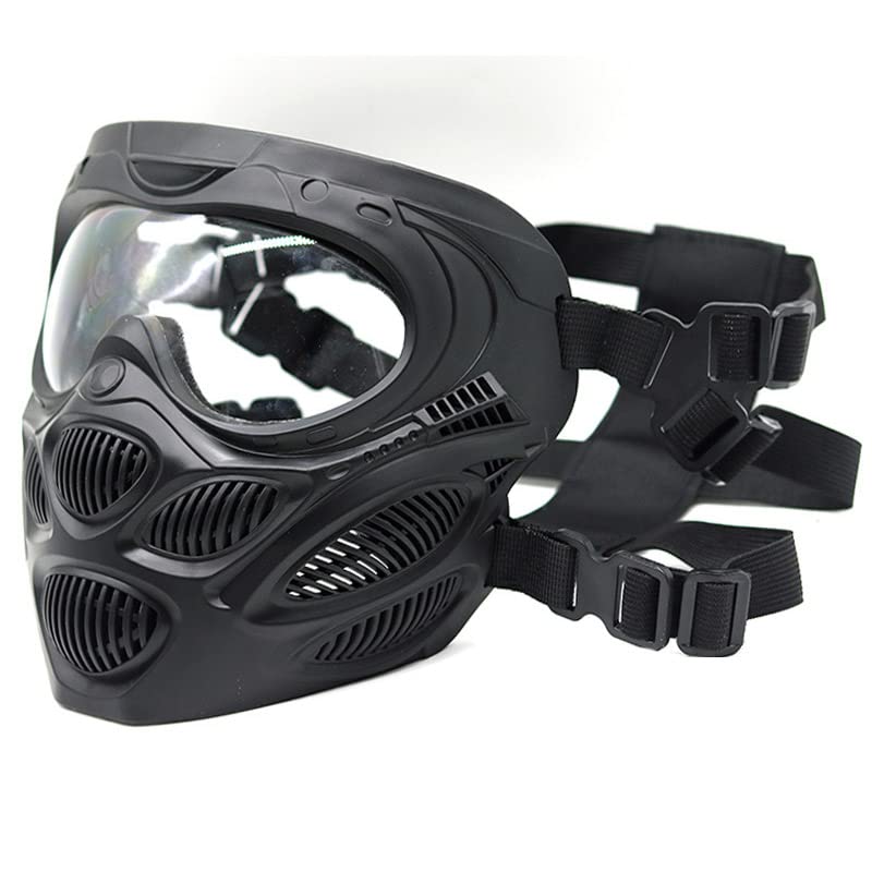 Outdoor Face Protection Gear Tactical Paintball Shooting Mask - Transparent Lens - Black