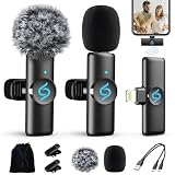 CHRIMEFLAME 2 Pack Wireless Lavalier Microphone for iPhone iPad, Plug-Play Mini Mic with Noise Reduction, 2.4GHz Lapel Microphone for Video Recording, Interview, Vlogging