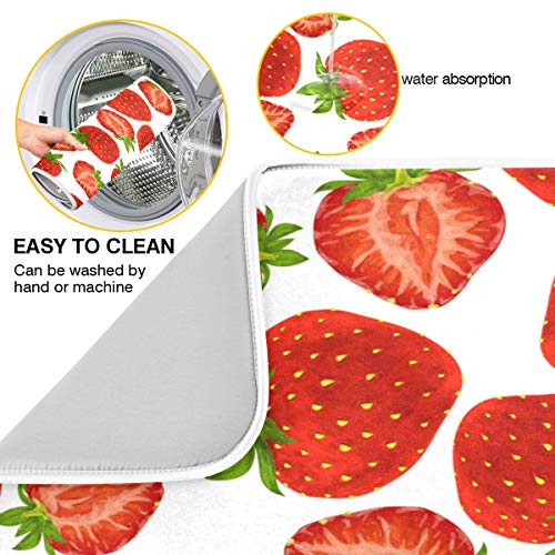 Baofu Dish Drying Mat For Kitchen Counter, Summer Strawberry Fruit Ultra Absorbent Reversible Microfiber Dishes Drying Rack Pad Heat-Resistant Mats 18X24In #TOP1