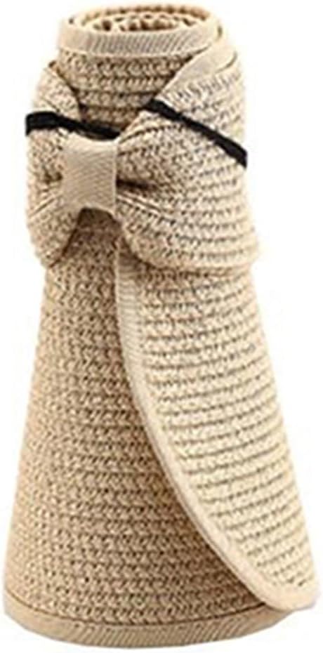 ZHOUBA Women’s Summer Wide Brim Roll Up Foldable Sun Beach Straw Braid Visor Sun Hat (Beige)
