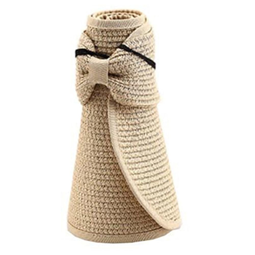 Zhouba Women's Beige Summer Wide Brim Roll Up Foldable Sun Beach Straw Braid Visor Sun Hat (Beige)