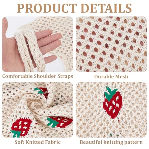 Image of GORGECRAFT Crochet Tote Bag Women Knitted Handbags Green Mango Pattern Retro Hollow Woven Shoulder Bags Boho Foldable