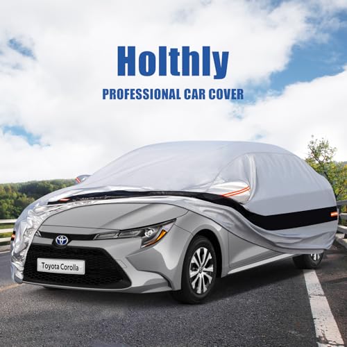 Image of Holhtly Car Cover Custom Fit for Toyota Corolla, Car Covers for Automobiles All Weather Waterproof Sun Snow Rain Wind Dust Protection, Outdoor Car Cover Gray & Black