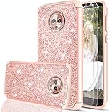 Moto G6 Case with Tempered Glass Screen Protector [2 Pack] for Girls Women,LeYi Glitter Sparkly Bling Dual Layer Hybrid Shockproof Protective Phone Case for Motorola G (6th Generation) TP Rose Gold