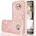 Moto G6 Case with Tempered Glass Screen Protector [2 Pack] for Girls Women,LeYi Glitter Sparkly Bling Dual Layer Hybrid Shockproof Protective Phone Case for Motorola G (6th Generation) TP Rose Gold