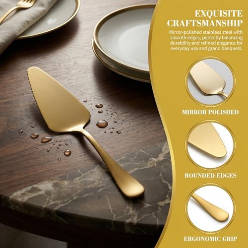 Cake Server Set 2 Piece Gold, 8.94" Stainless Steel Pie Cutter and Knife - Image 5