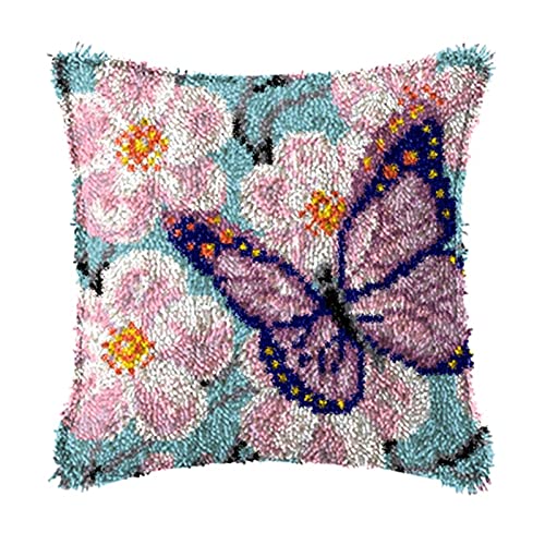 Image of Ylkgogo Latch Hook Pillow Kits DIY Throw Pillow Cover Printed Canvas Needlework Crafts for Beginners and Adults 17 inch X 17 inch(Butterfly)