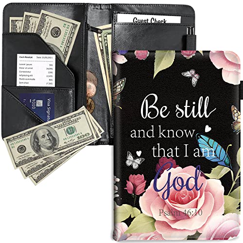 RYUITHDJP Server Book, Waitress Books with Zipper Pocket Flowers Quote Design Serving Book Organizer Restaurant Guest Check Presenter Fit for Serving Aprons