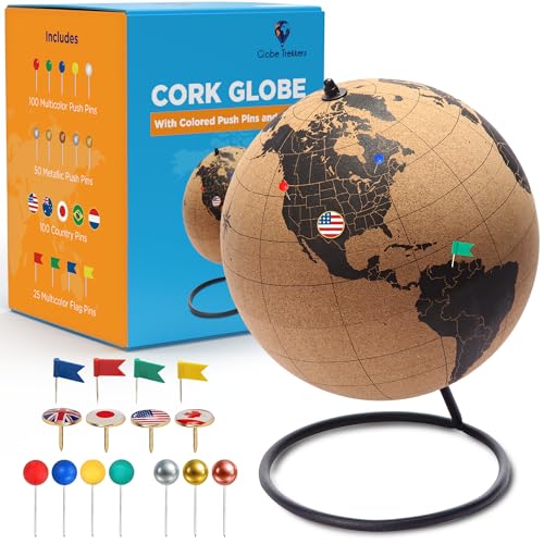 Black Cork Globe with Push Pins - 7.9' Tall Globe...