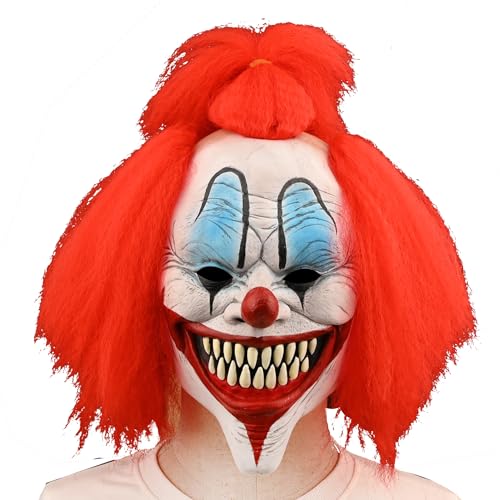 Quligeta Scary Halloween Clown Mask for Adult with Hair Horror Evil Killer Joker Costume Mask (Red)
