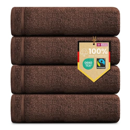 B!HOME Lot de 4 serviettes d'invité de qualité supérieure [100 % coton] 30 x 50 cm, marron/serviettes douces, absorbantes et faciles d'entretien, parfaites pour la salle de bain,et les invités
