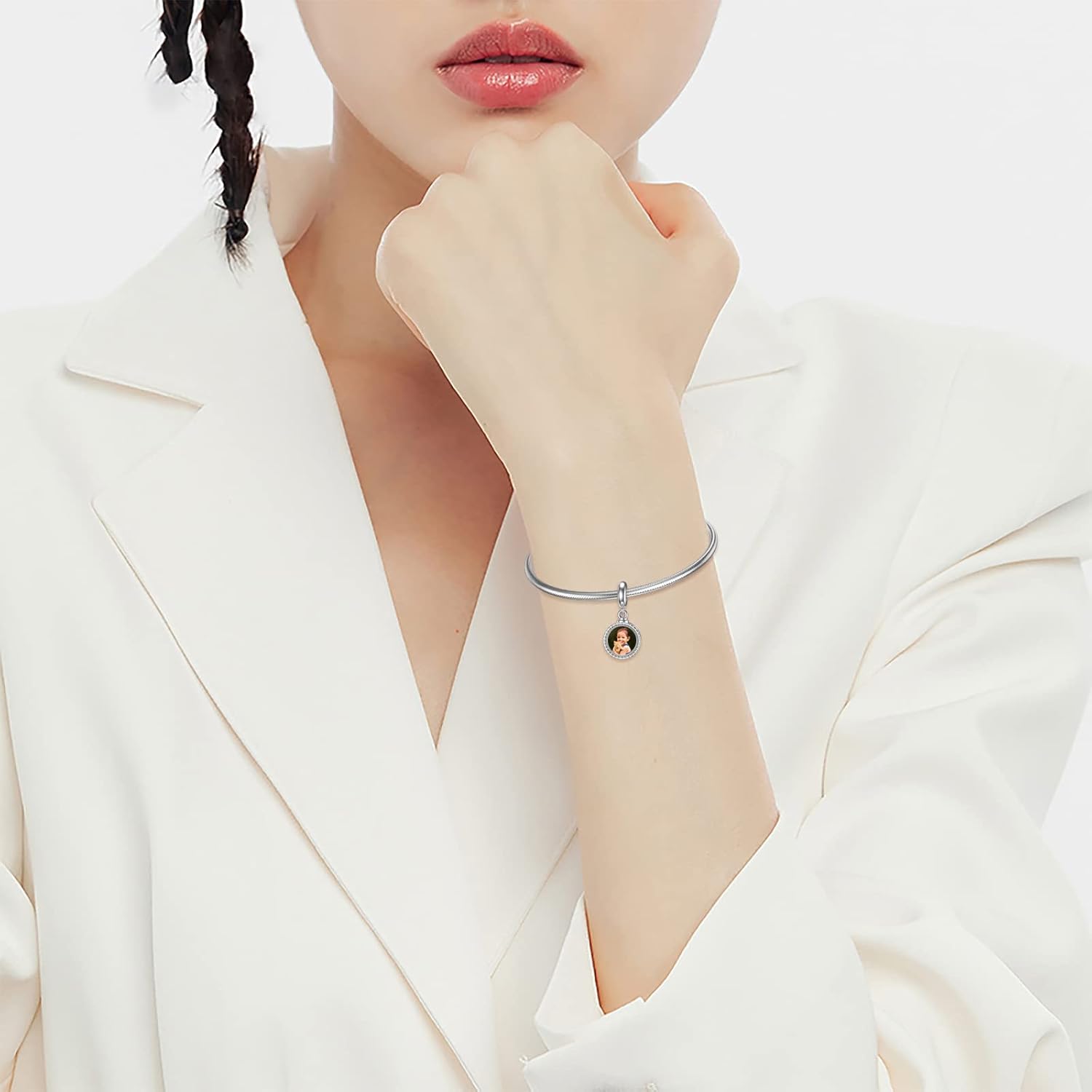 Personalized Heart Photo Cremation Urn Charm for Ashes 925 Sterling Silver Custom 2 Picture Image Bead Fit Snake Bracelet Keepsake Memorial Locket for Women Mom - Image 4