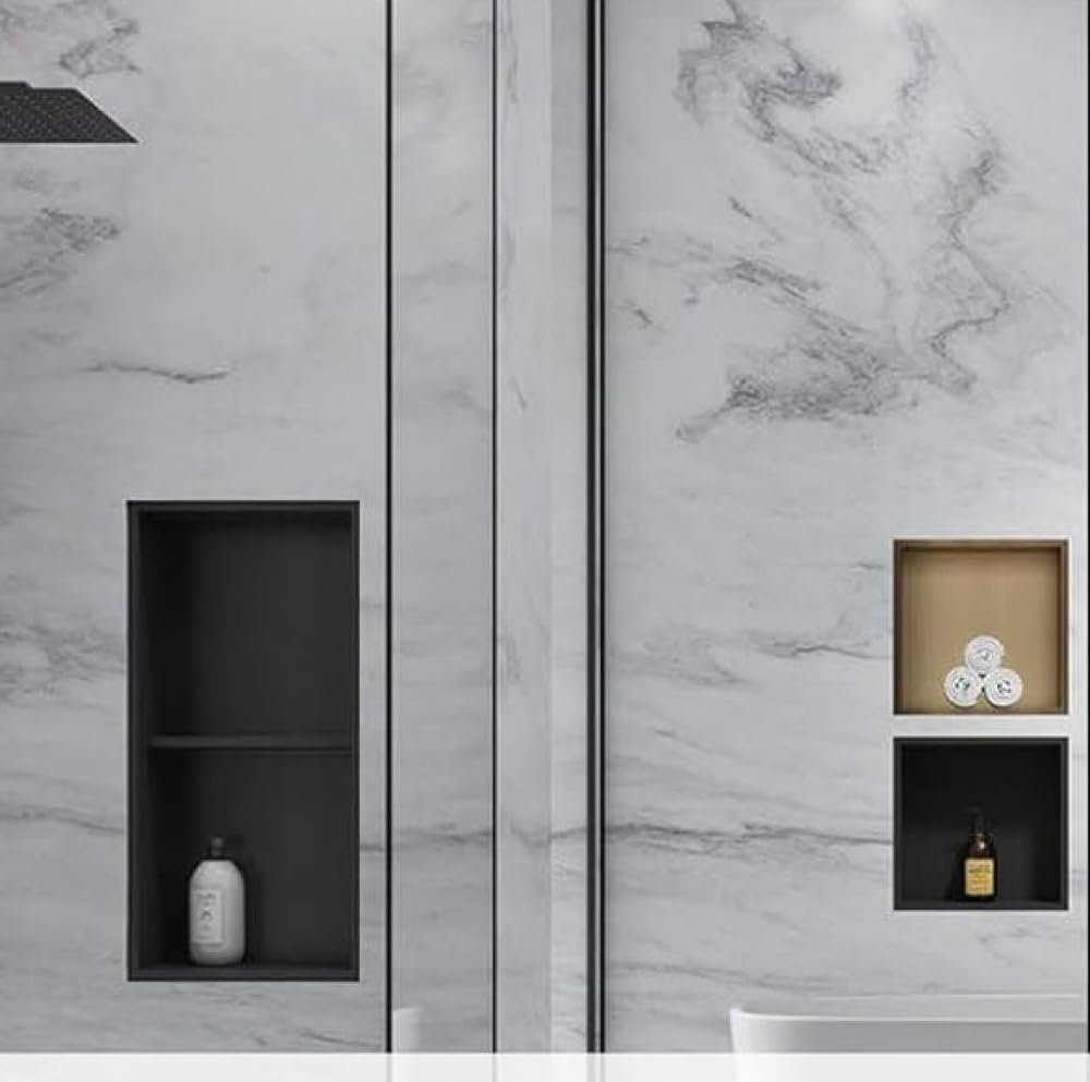 Douche moderne en acier inoxydable pour cabine de bain et rangement mural