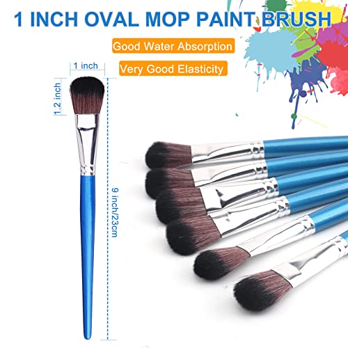 Gacdr 1 Inch Mop Brush For Acrylic Painting, 6 Pieces Oval Blending Brushes For Acrylic Painting With Short Wooden Handle For Acrylic , Watercolor , Face Body Art #TOP2