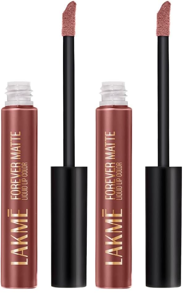 Image of Lakme Forever Matte Liquid Lip Colour, Long-Lasting Liquid Lipstick, Lightweight & Transferproof, Smudgeproof - Nude Hue 5.6ml (Pack of 2)
