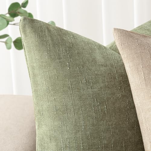 Image of Foindtower Pack of 2 Soft Textured Chenille Throw Decorative Pillow Covers Square Accent Solid Cushion Cover Cozy Neutral Farmhouse Pillow Case for Couch Sofa Bedroom Living Room 16x16 Inch,Sage Green