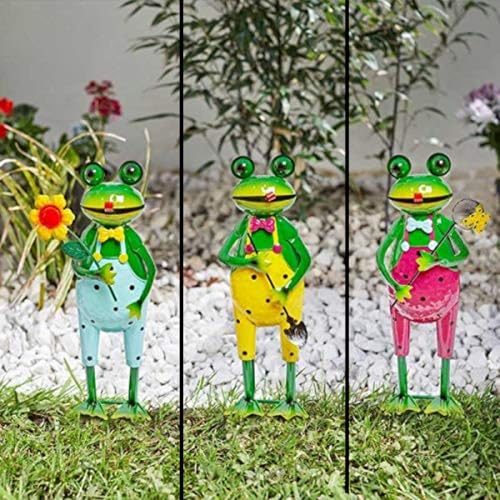 Garden Mile Random Colour Metal Garden Ornaments Outdoor Animals Frog Stake Weatherproof Hand Painted Garden Sculptures & Statues Outdoor Decoration Ideal for Flowerbeds Patio Lawn Large Frog Figure