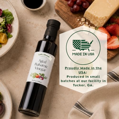 Image of Lesley Elizabeth Aged Balsamic Vinegar - Authentic Modena Italian Balsamic, Rich & Syrupy Flavor - Perfect for Salads, Veggies, Meats & Cheese - 8.5 fl oz (250ml) Glass Bottle