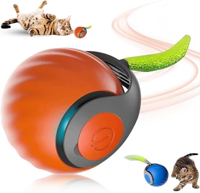 HOIDOKLY Interaktives Katzenspielzeug für Indoor-Katzen, 2025 Tail Speedy Tail 2.0, Katzenspielzeug, 4 Schwänze Speedy Tail 2.0, automatischer Ball, Katzenspielzeug (Orange) product image