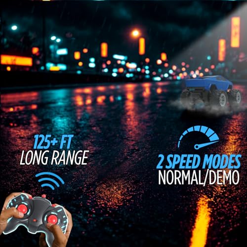 Image of Popsugar Off Roader Rechargeable Remote Control Car | RC Car Monster Truck | 4 Headlight Modes | Lithium Battery | C-Type Charging | 2.4GHz Remote Controller | Made in India,Blue