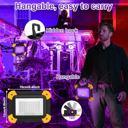 Image of AUMIO Rechargeable Black Light 2-Pack, 5000mAh Portable Battery Powered Magnetic LED Blacklights, Waterproof Cordless 405nm Ultraviolet Flood Light for Glow Party, Halloween, Catfishing, Body Painting