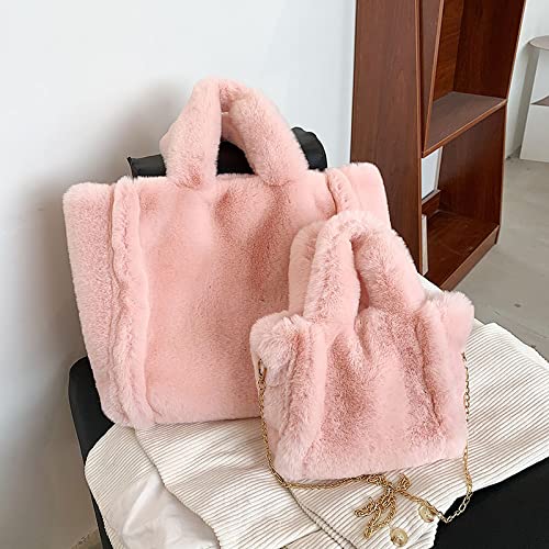 Image of Tote Bag large Shoulder Bag Fleece Faux Fur Hobo Tote Bag Handbag Retro Bag Solid Color Big Purse