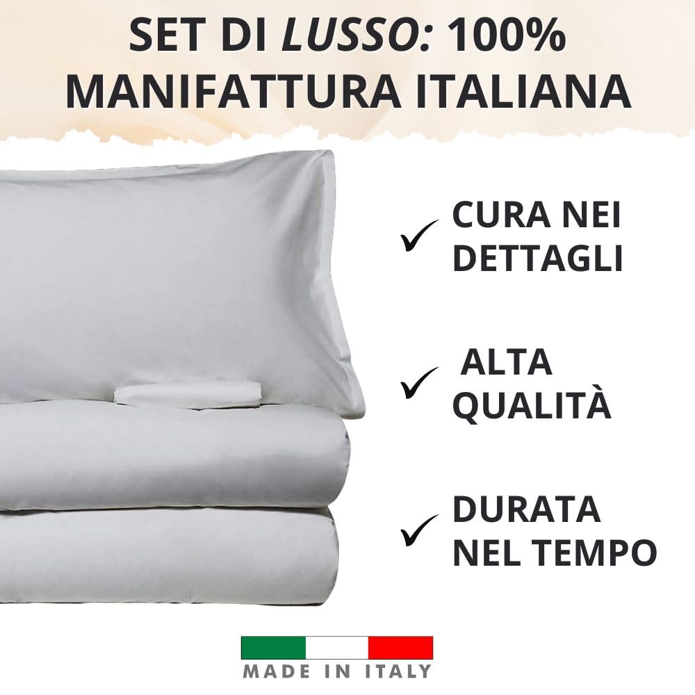 MAXIME MAISON - Completo Lenzuola Matrimoniali 4 Pezzi, Set Lenzuola Matrimoniale in Microfibra Made in Italy, Completo Letto 1 Lenzuolo con Angoli, 1 Lenzuolo Sopra, 2 Federe (Grigio)