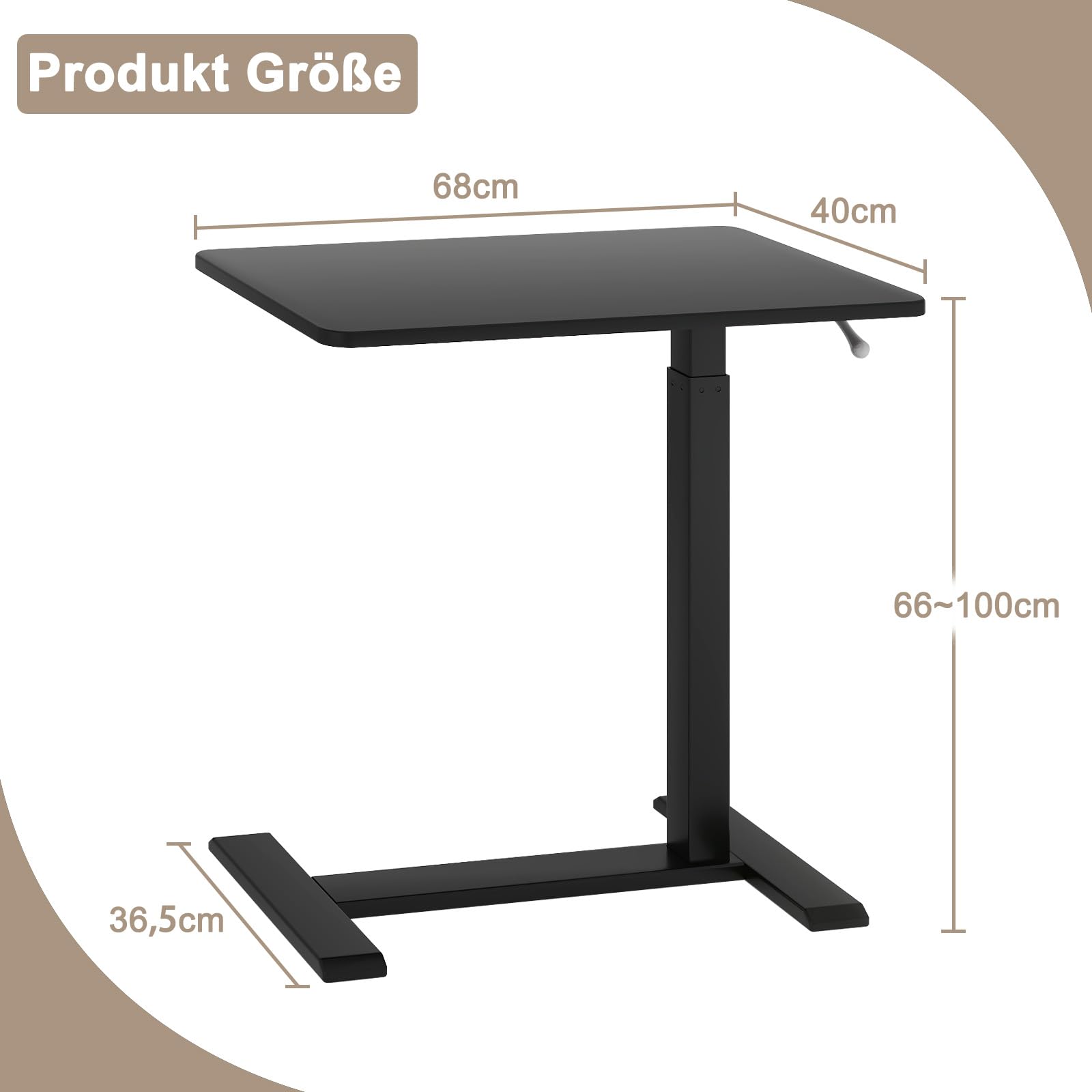 PUNCIA Stehpult 66-100cm höhenverstellbar mit Rollen Überbett-Tisch Schwarz | Laptoptisch Laptopständer mit ergonomisch Steh-Sitztisch Präsentationswagen Schreibtisch für Bett Sofa Büro Office Schule