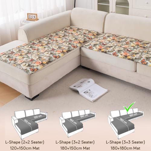 Image of HOKIPO 'Nature Muse' Premium HD Printed Holland Velvet L Shape (3+3 Seater) Sofa Cover Seat Mat, Butterfly Orchard (IN-918-D3*2)