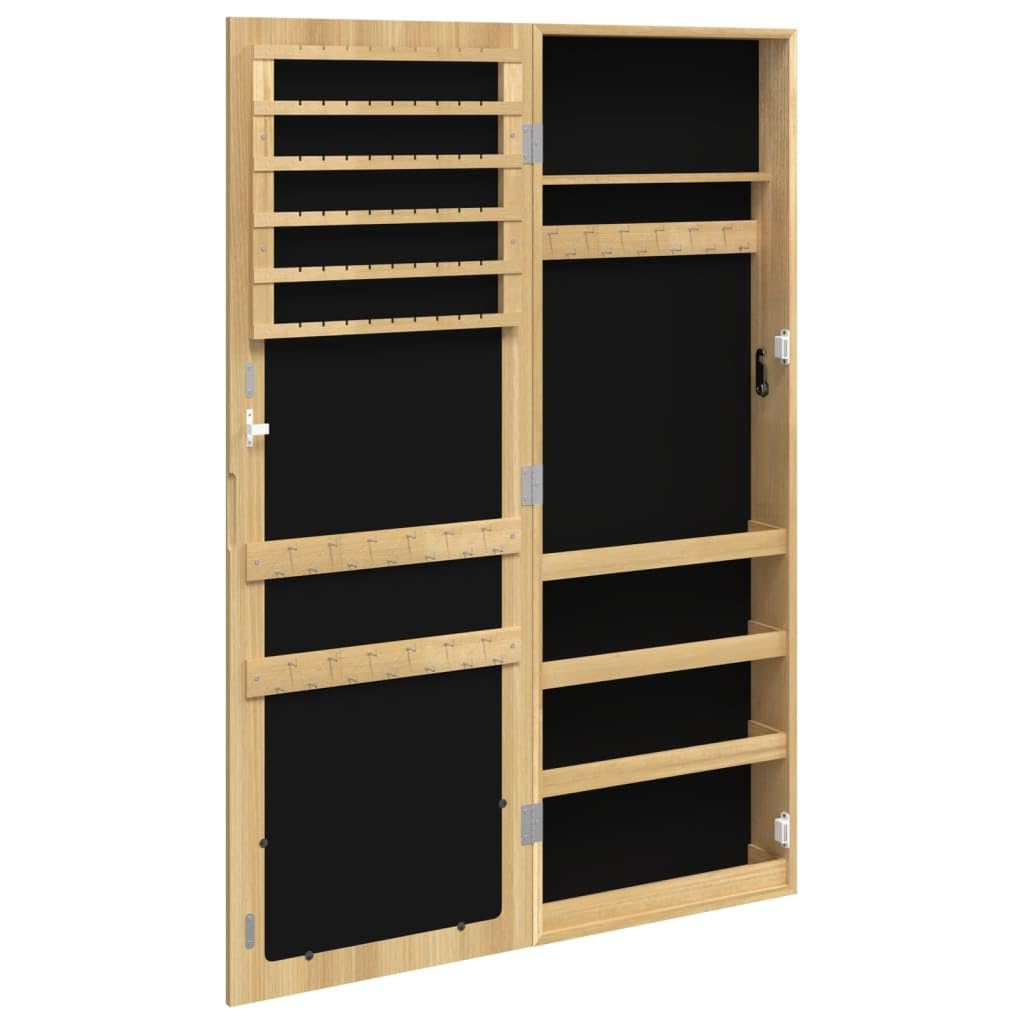 Szafka na biżuterię z lustrem do montażu na ścianie, 37,5 x 10 x 106 cm, z zamykanymi drzwiami, z lustrem, haczykami i półkami, materiał drewnopochodny do korytarza, sypialni i łazienki