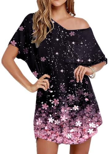 Image of Ekouaer Womens Tshirt Nightgown Cotton V Neck Sleepshirts Comfy Casual Nightshirt for Women