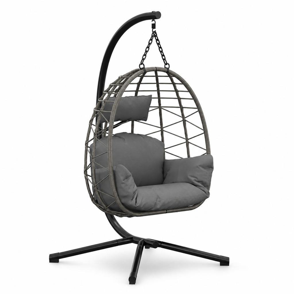 Aptliton Rattan Patio Egg Chair with Stand,Hanging Garden Swing Chair