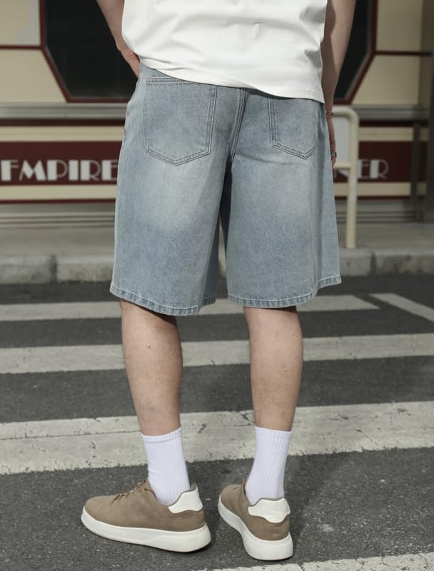 LOGEQI Men's Baggy Jean Shorts Y2K Jorts Vintage Wide Leg Denim Shorts Loose Fit Skater Streetwear Knee Length Casual Pants