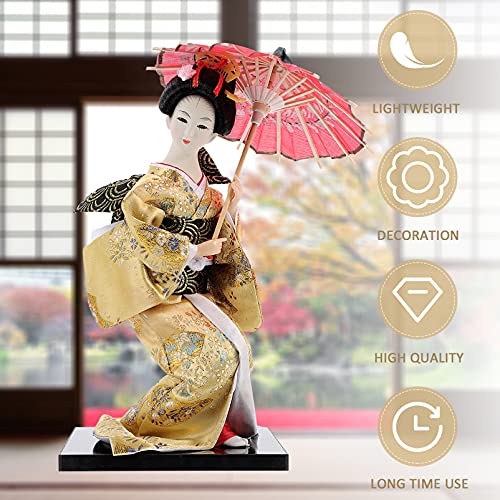 Pretyzoom Kimono Geisha Doll Japanese Yellow Geisha Figurine Desktop Decor Japanese Kimono Girl Statue Asian Kabuki Figure For Home Office Decorations #TOP7