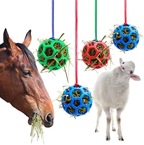Woiworco 4 Packs Horse Treat Balls, Hay Balls for Horses and Goats, Horse Stall Toys for Boredom Horses, Slow Feed Hay Balls, Goat Toys Hanging Feeding Balls for Horses Goats to Play with and Feeding
