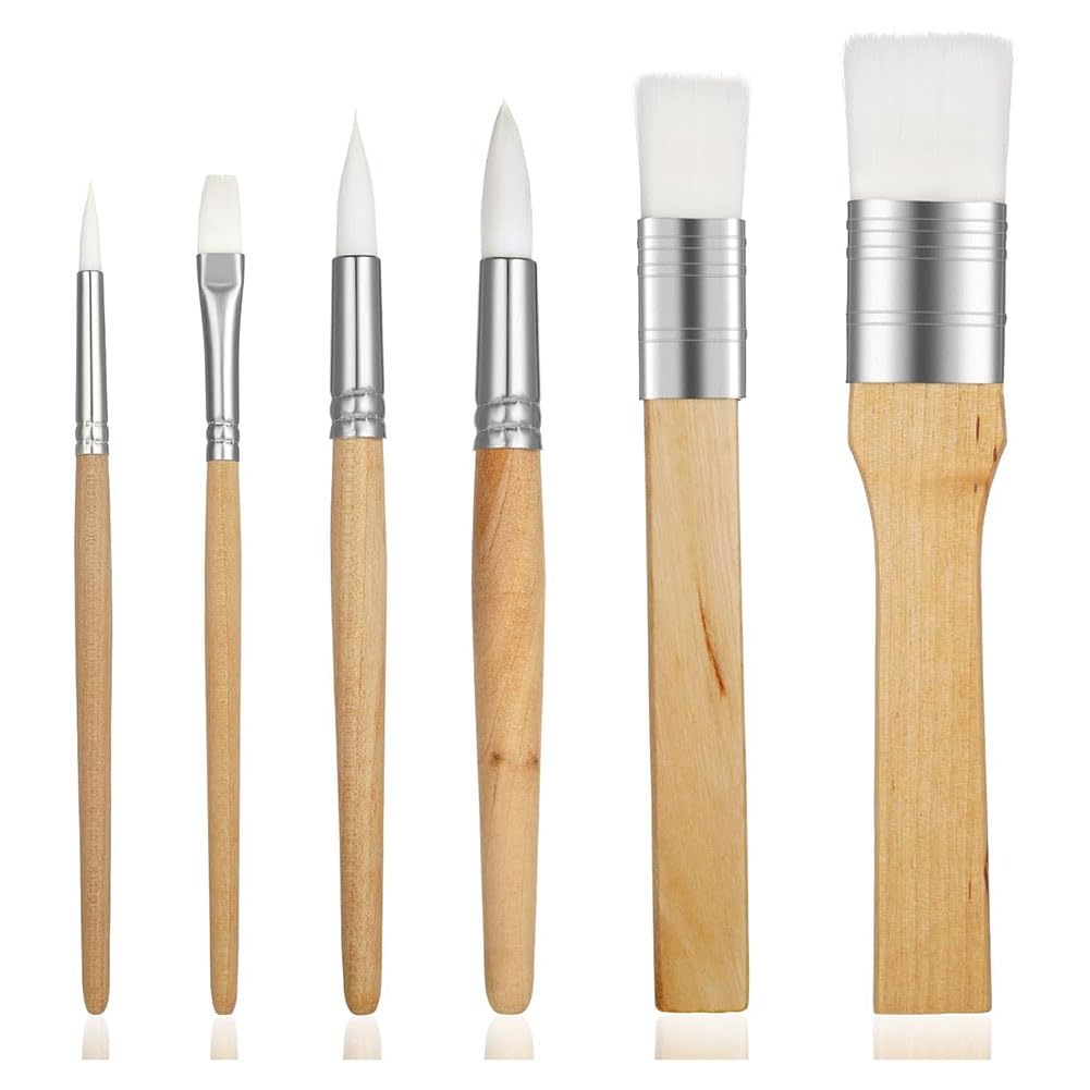 Ctrlzs White Art Paint Brushes Set 6Pieces Wooden Paintbrushes For Artists Adults Kids Body Face Painting,Acrylic Painting Watercolor