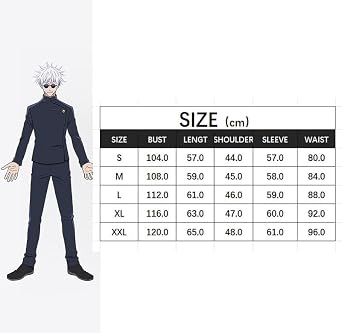 Anime Gojo Satoru Cosplay Kostüm Schuluniform Jacke Hose Set (mit Brille) Halloween Karneval Party Cosplay Dress Up für Männer