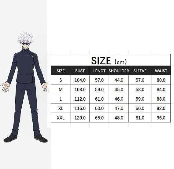 Anime Gojo Satoru Cosplay Kostüm Schuluniform Jacke Hose Set (mit Brille) Halloween Karneval Party Cosplay Dress Up für Männer