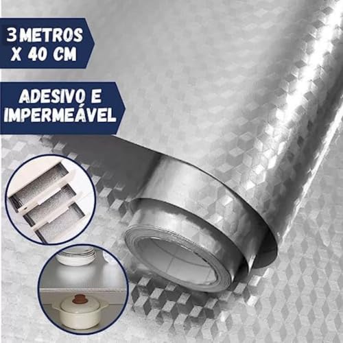 Papel Adesivo de Alumínio para Parede Armário Fogão Balcão Cozinha 40cm x 3 Metros