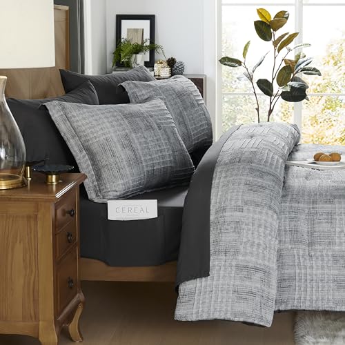 MaiRêve Charcoal Grey King Comforter Set, Textured Design Grey Crinkle Bed in A Bag King Size, 7 Pieces Bedding Set for Men Women with Comforter, Sheets, Pillowcases & Shams 102"x 90" by MaiRêve - Image 3