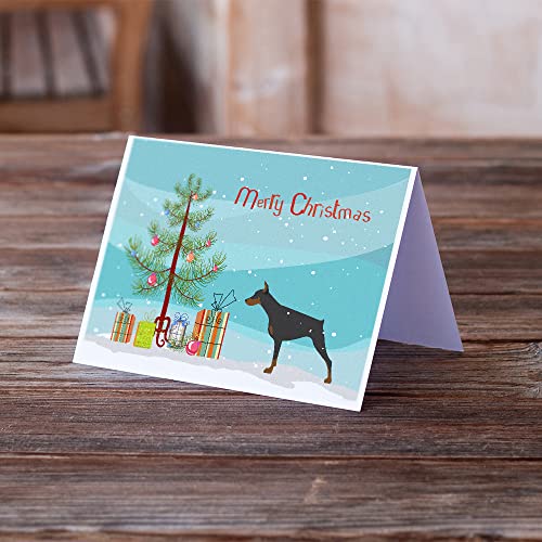Caroline's Treasures BB2978GCA7P Doberman Pinscher Merry Christmas Tree Greeting Cards and Envelopes Pack of 8 Blank Cards with Envelopes Whimsical A7 Size 5x7 Blank Note Cards