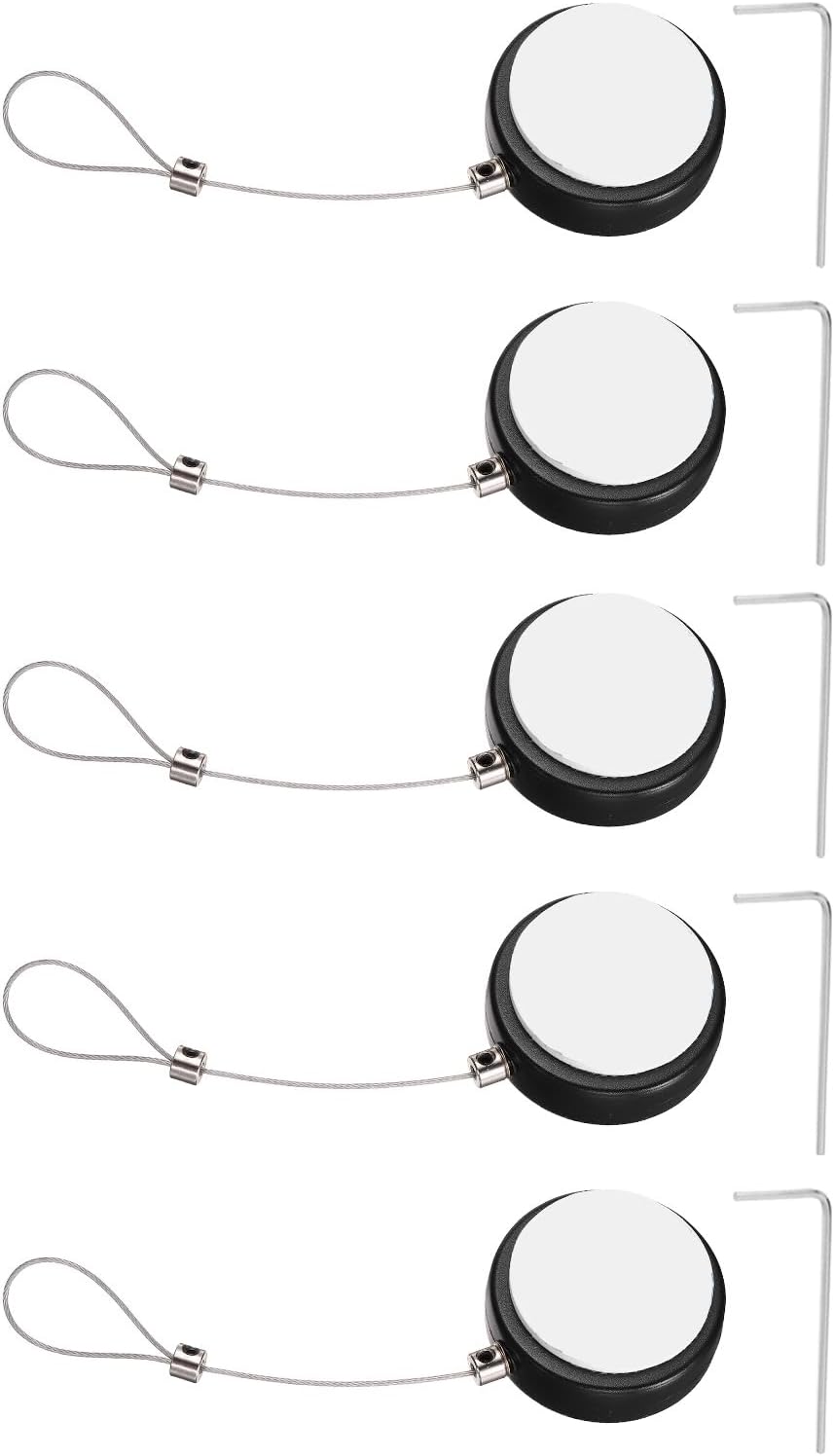 PATIKIL Retractable Remote Control Cable Tether (4.9ft / 1.5M, Black)(5 Set) Round Remote Control Security Lanyard Lock Adjustable Locking Leash with Rope Locks, Suit for - TVs/Tablets